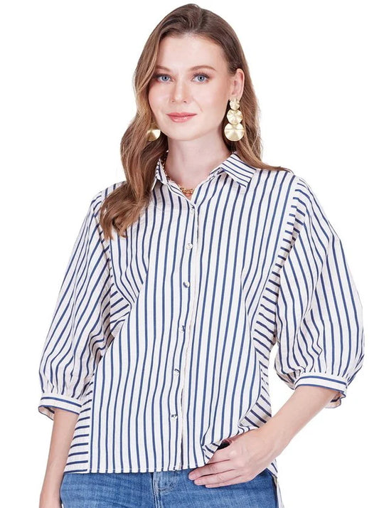 Joy Joy Batwing Blue Stripe Blouse