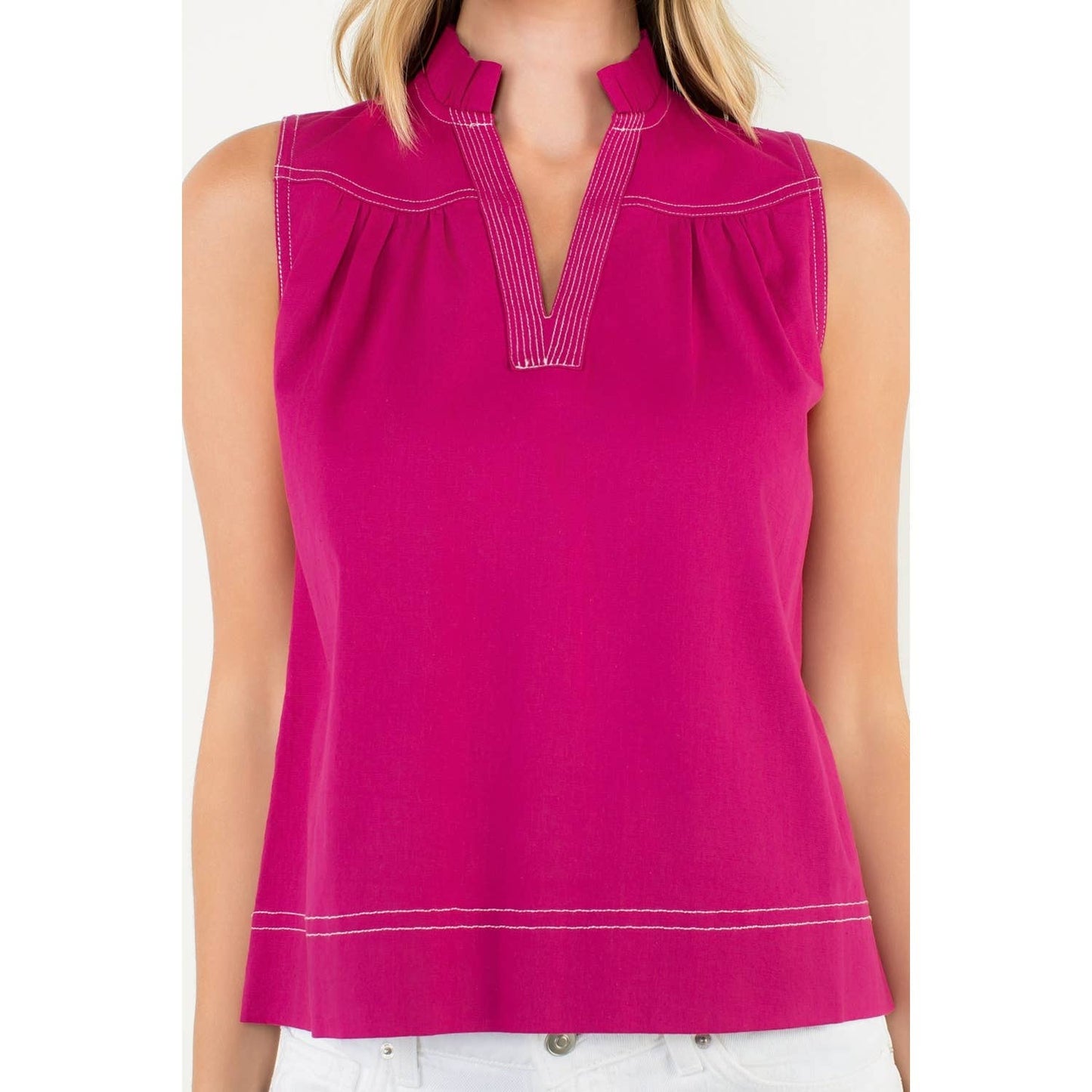 Fuchsia Contrast Stitch Sleeveless Top