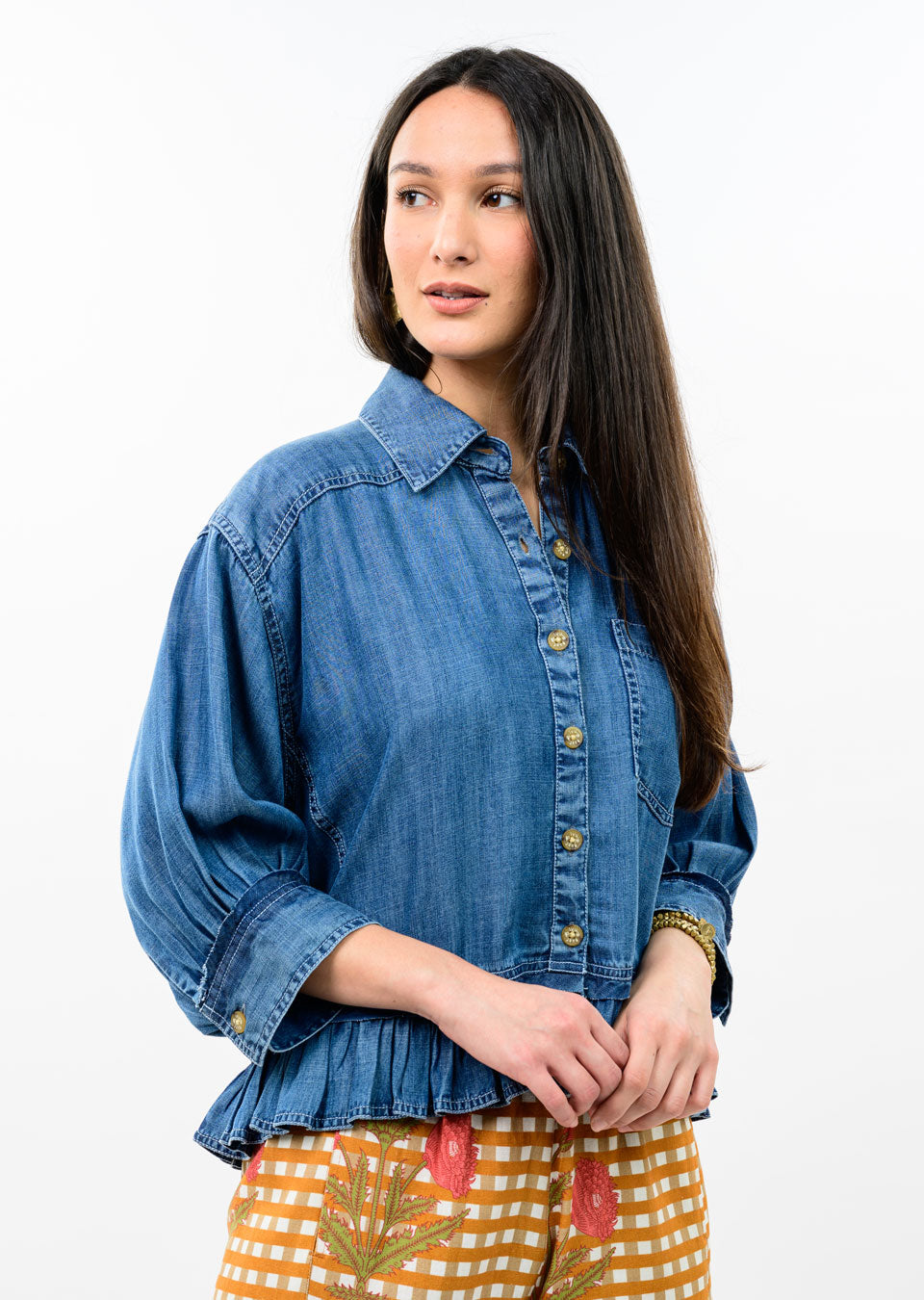Ivy Jane Denim Jacket With Ruffle Peplum