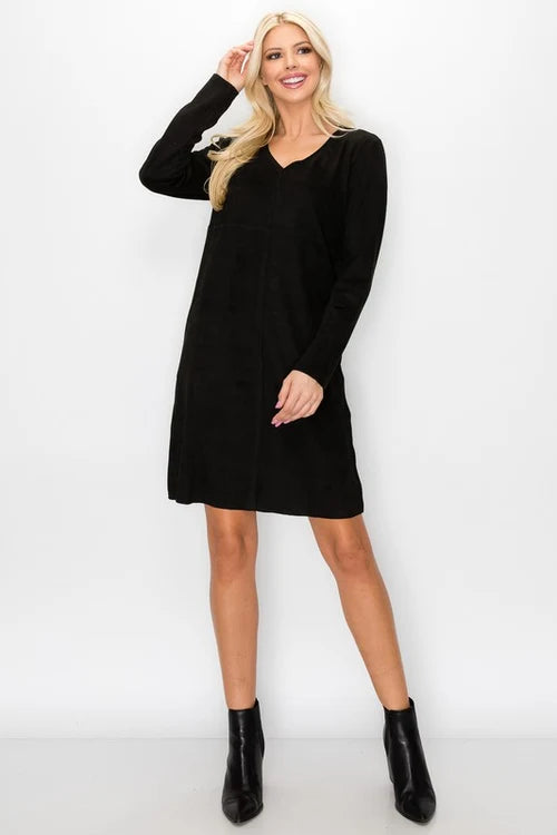 Joh Apparel Aurora Suede V-Neck Dress Black