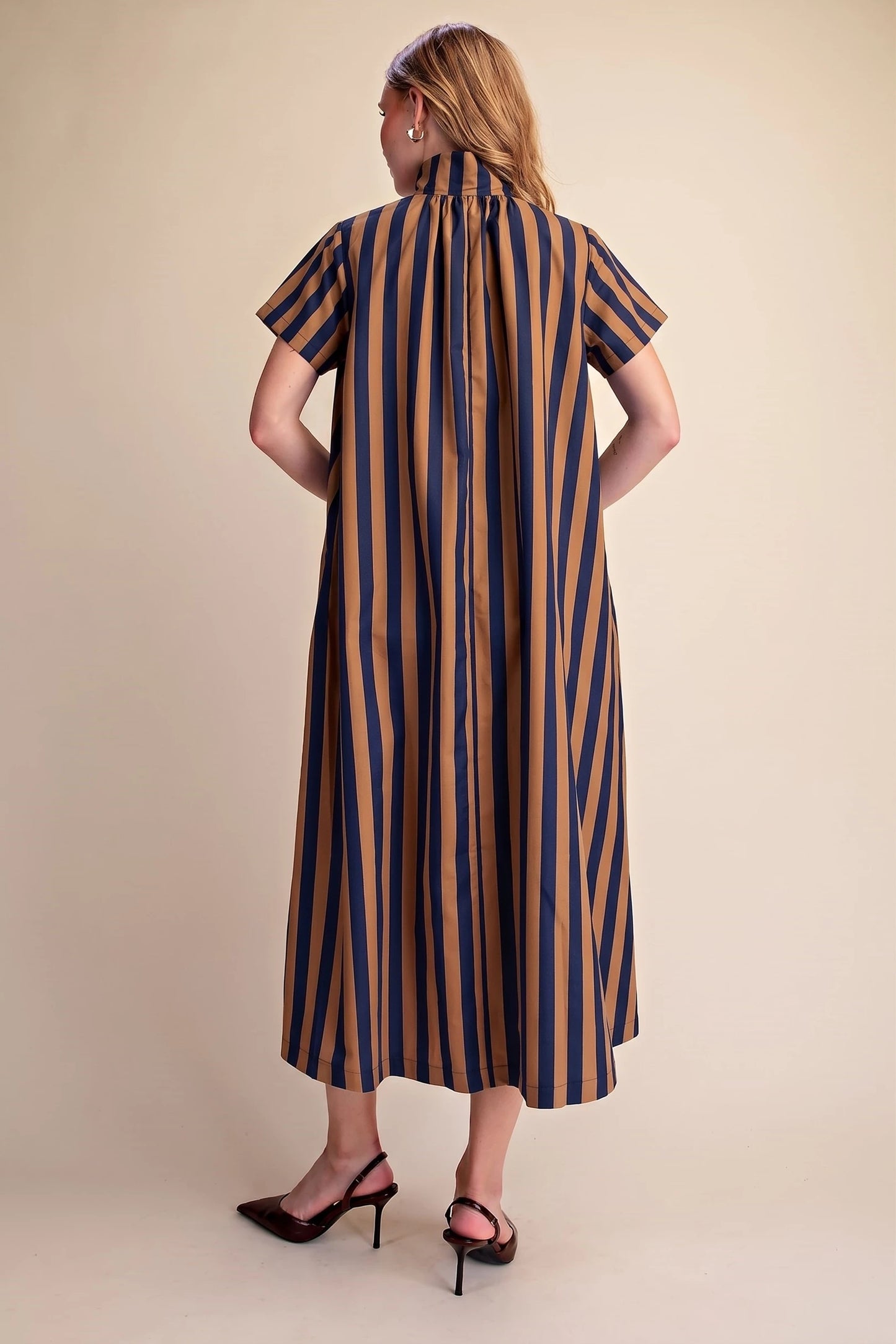 Striped Midi Dress Camel