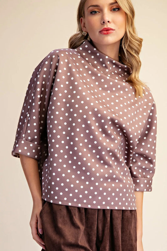 The Polka Dot Mock Neck Mocha