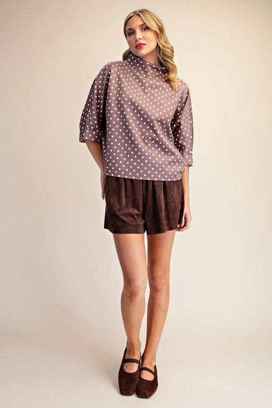 The Polka Dot Mock Neck Mocha