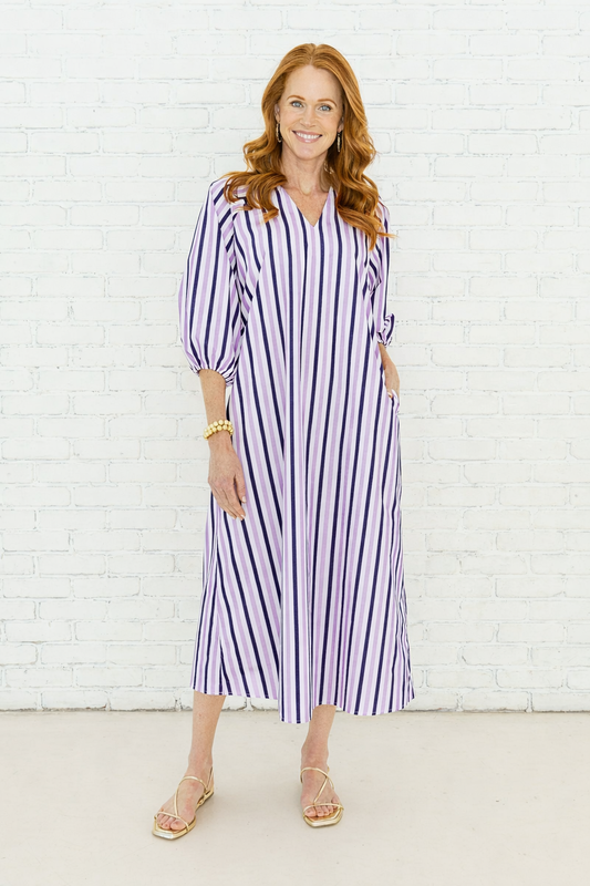Caryn Lawn Coco Palm Beach Dress Lavender/Navy