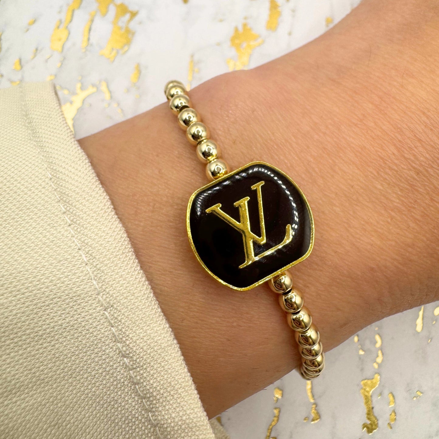 Designer Gold Beaded Bracelet LV