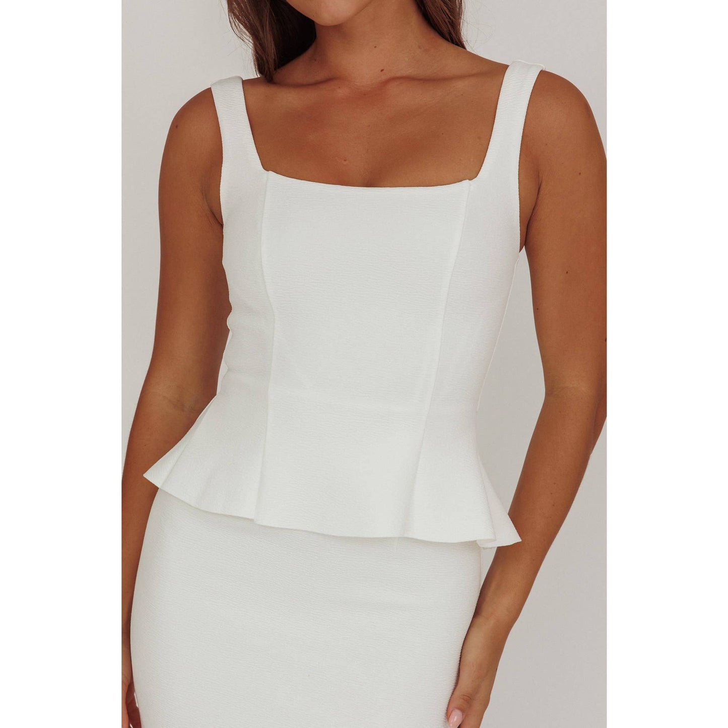 SQUARE NECK BODICE MIDI DRESS WHITE