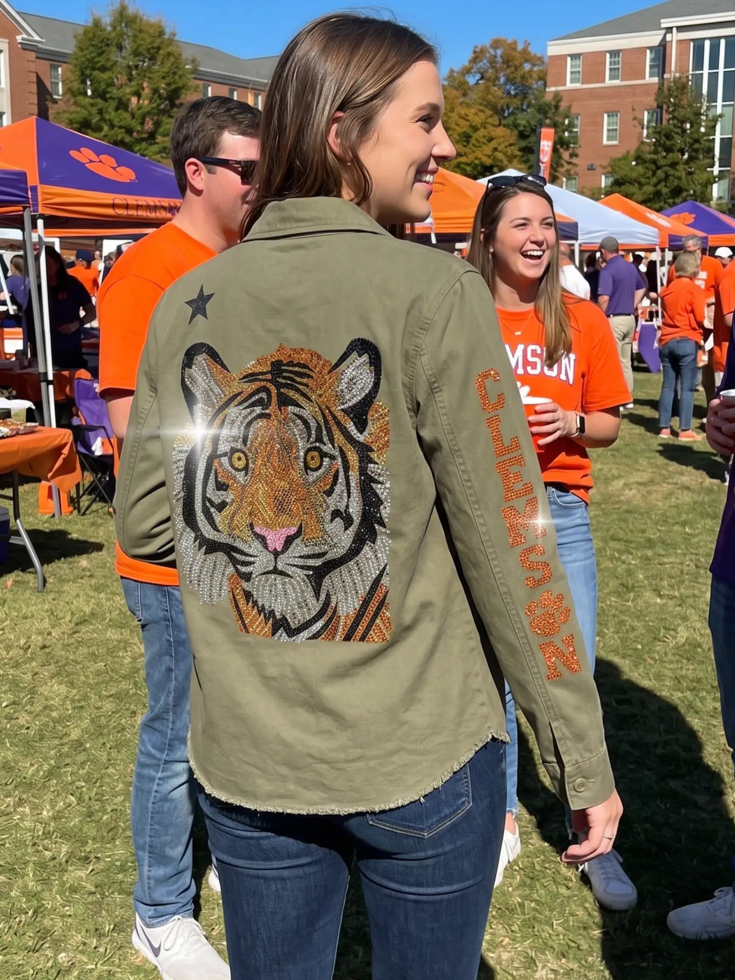 Clemson Tiger Face Army Green Jacket