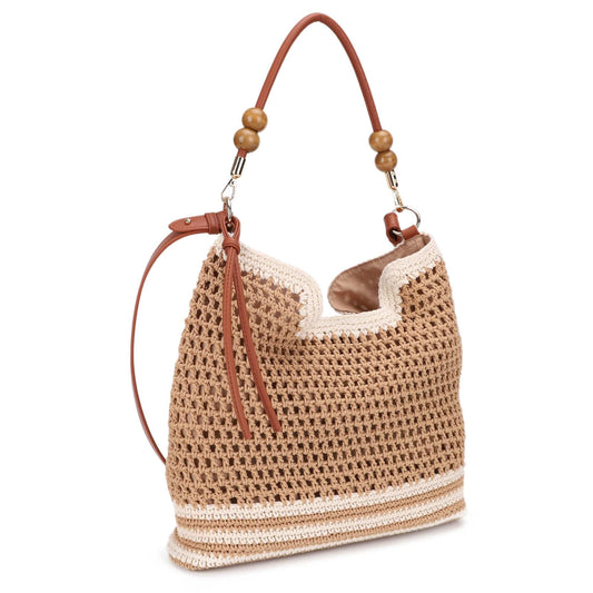 Elia Crochet Crossbody/Tote Bag: Natural Brown