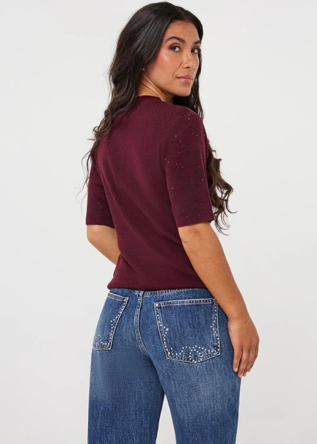 Esqualo Embellished Knit Top Merlot