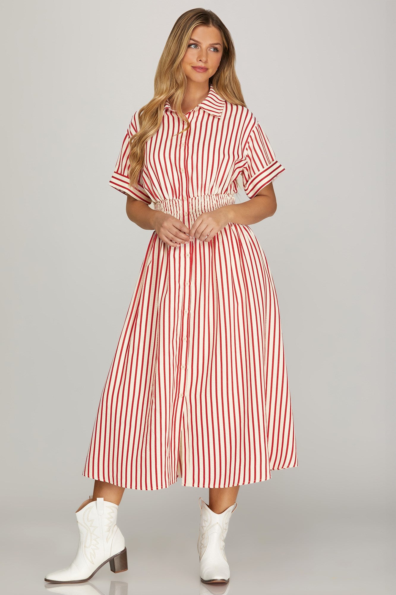 red midi shirt dress Women's Striped Woven Large Dark Red Off Shoulder __with:ACC1255_BROWN Regular fit Size:12.5 US Women (9.5 UK/AU)