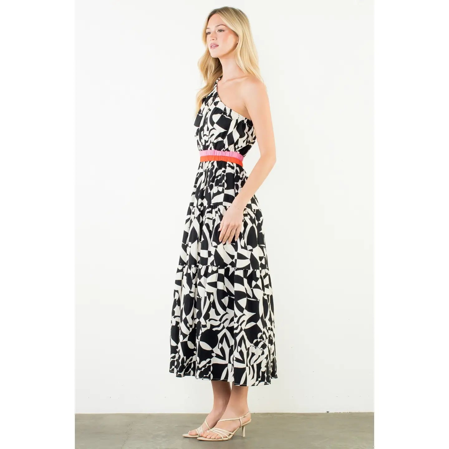 One Shoulder Pattern Maxi Dress