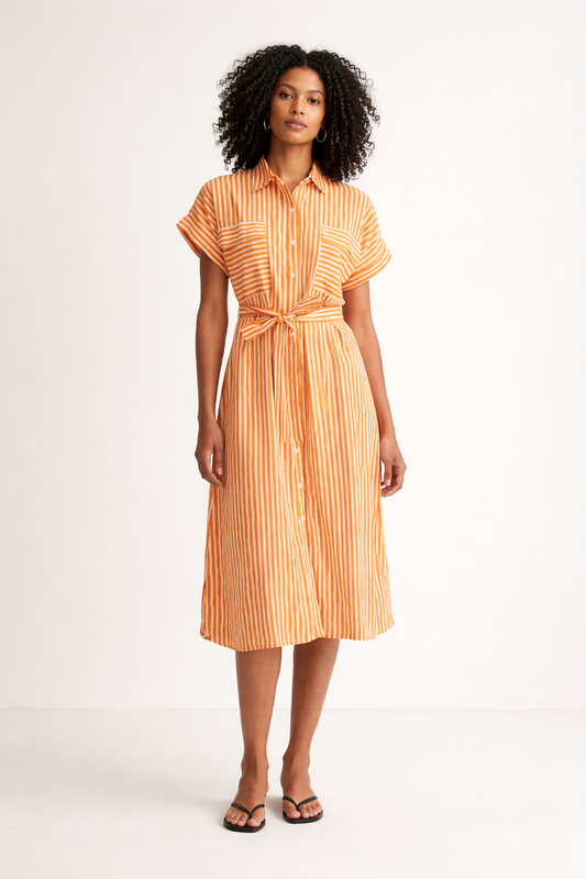 Orange Stripe Shirt Dress