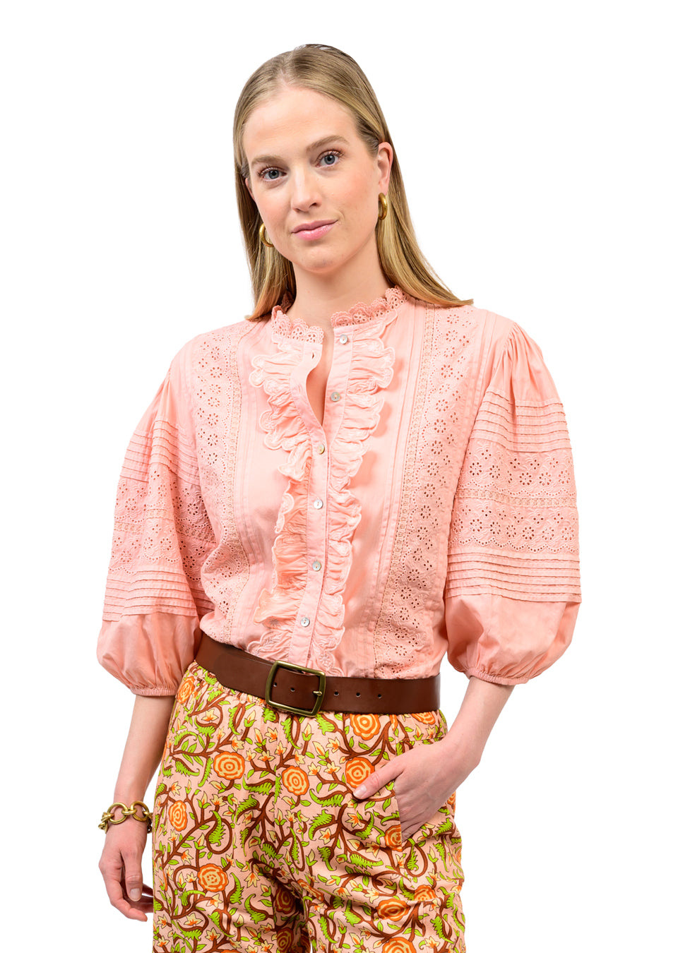 Ivy Jane Eyelet Embroidered Top Peach