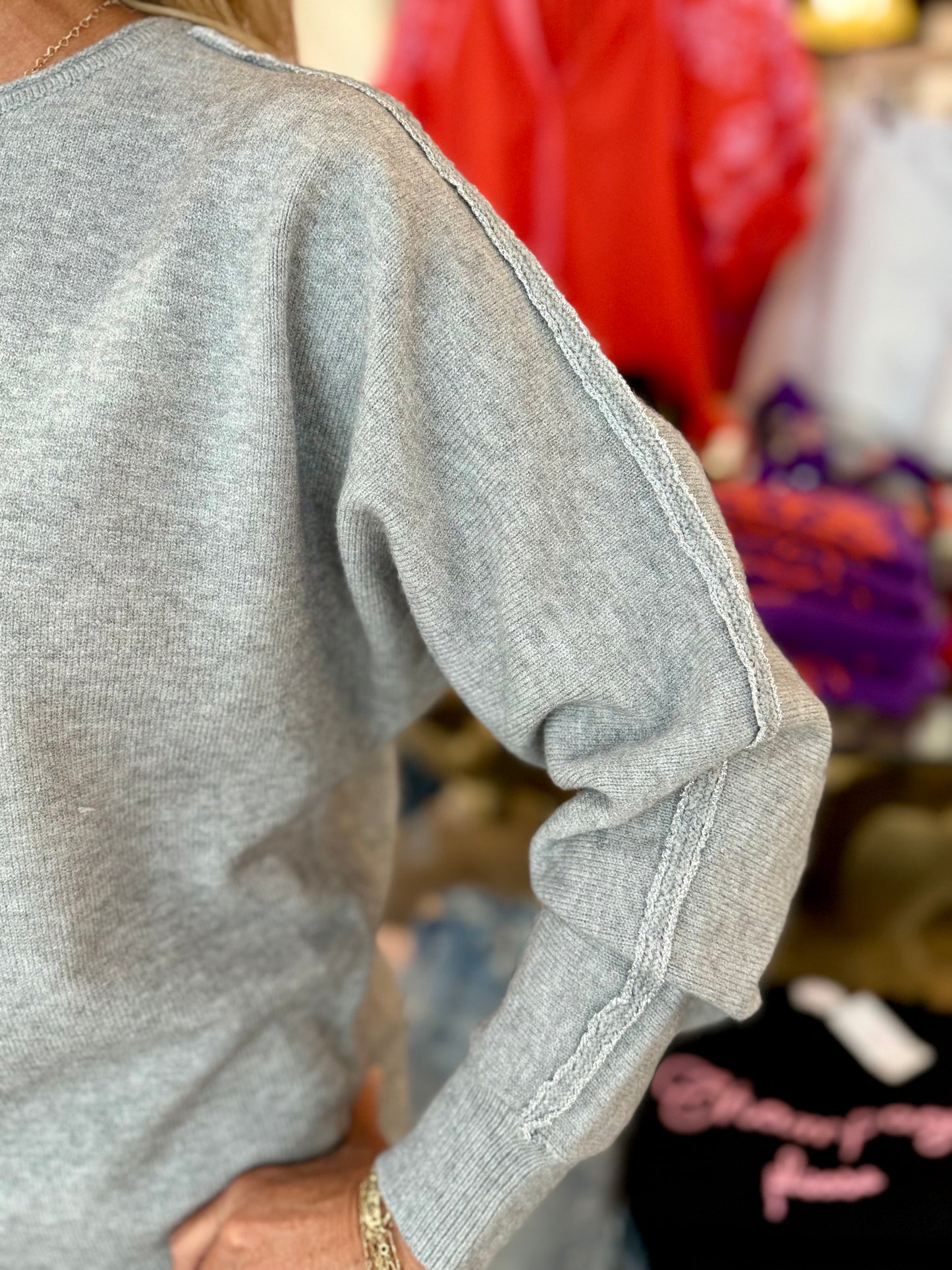 Charlie B Dolman Sleeve Sweater Grey