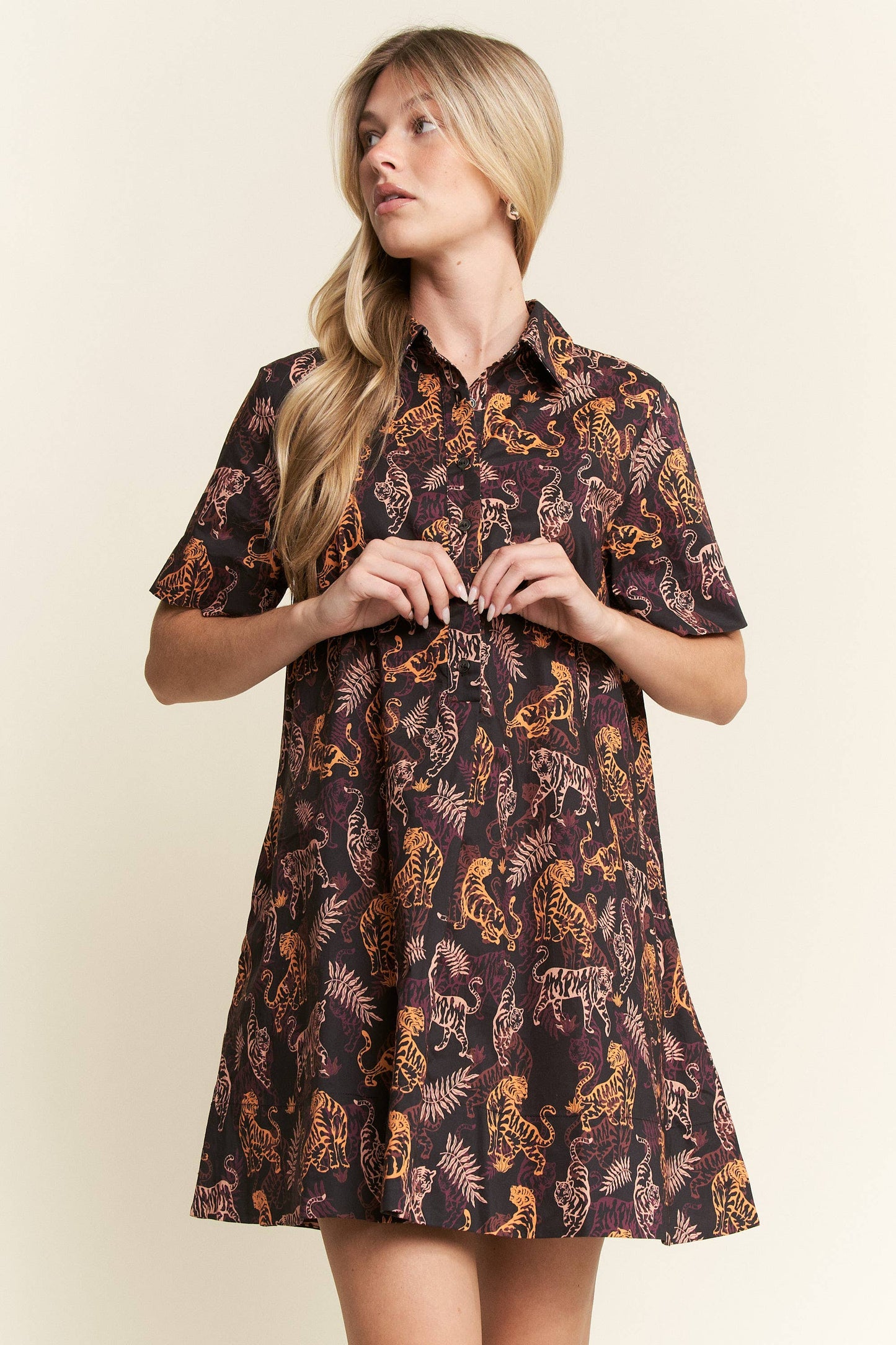Collared Tiger Print Mini Dress
