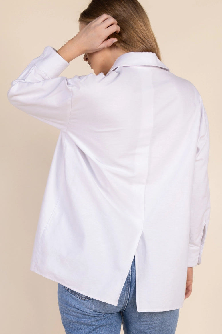 Poplin Back Slit Button Up Shirt White