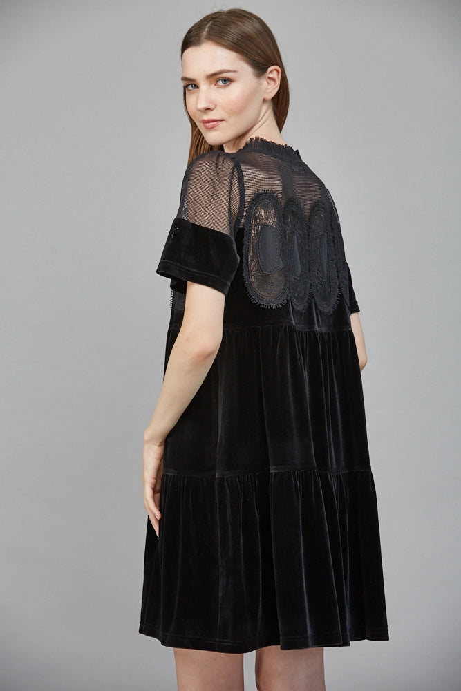 Velvet Lace Babydoll Dress Black