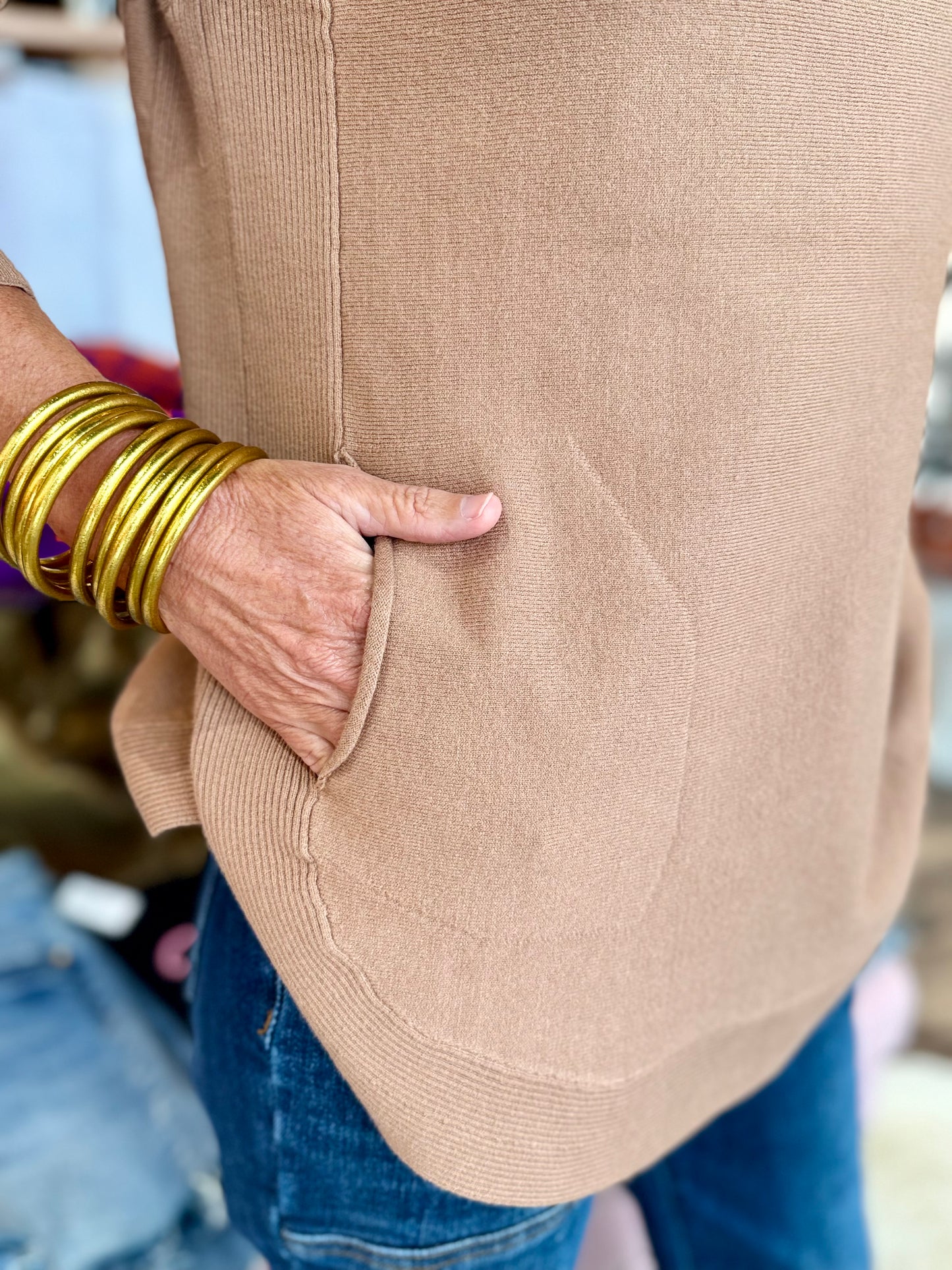 Charlie B Knit Sweater with Lace-Up Cuffs Truffle