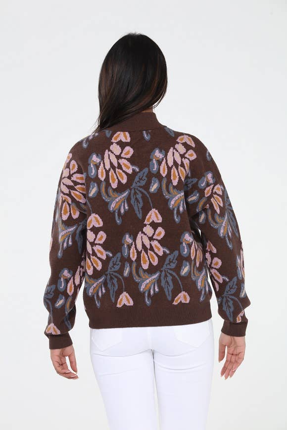 The Rosalie Floral Quarter Zip Brown