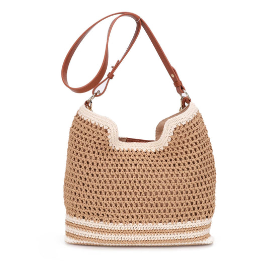 Elia Crochet Crossbody/Tote Bag: Natural Brown