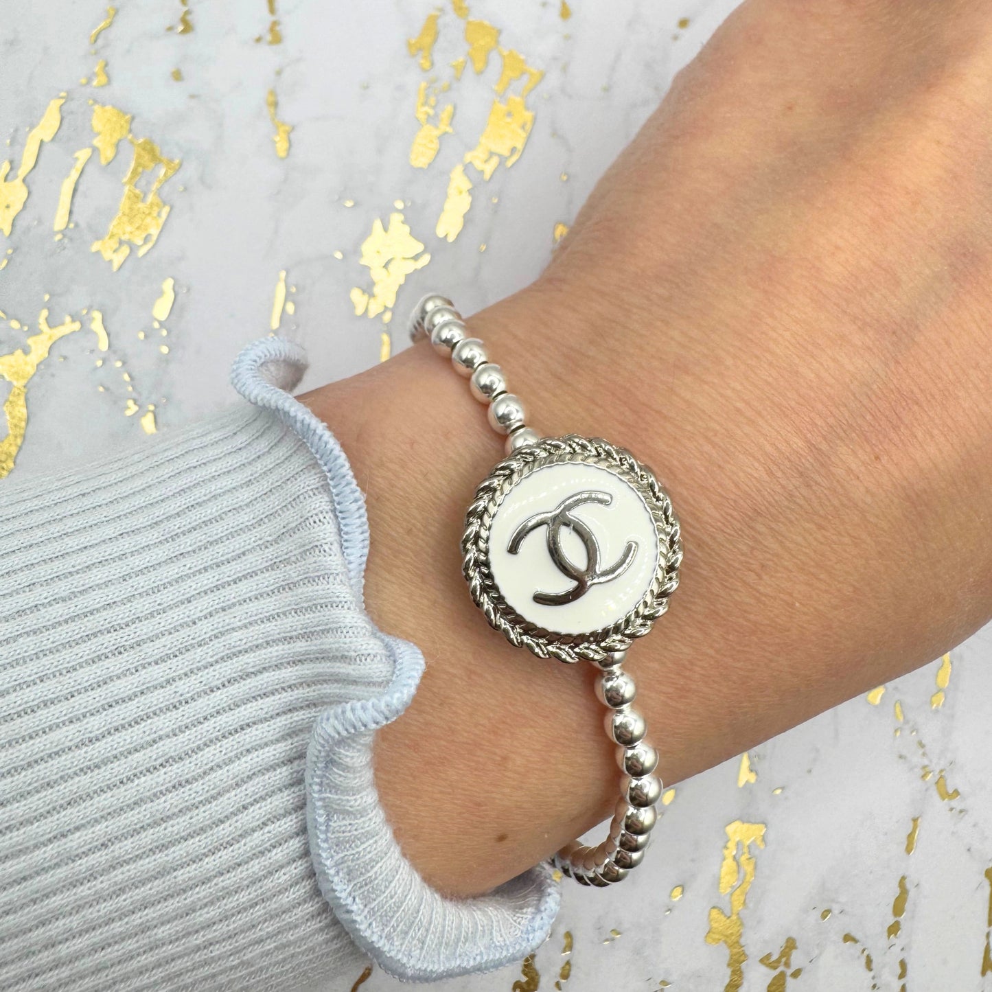 Designer Silver Beaded Bracelet