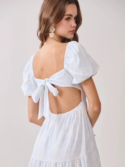 Floral Print Open Back Self Tie Midi Dress