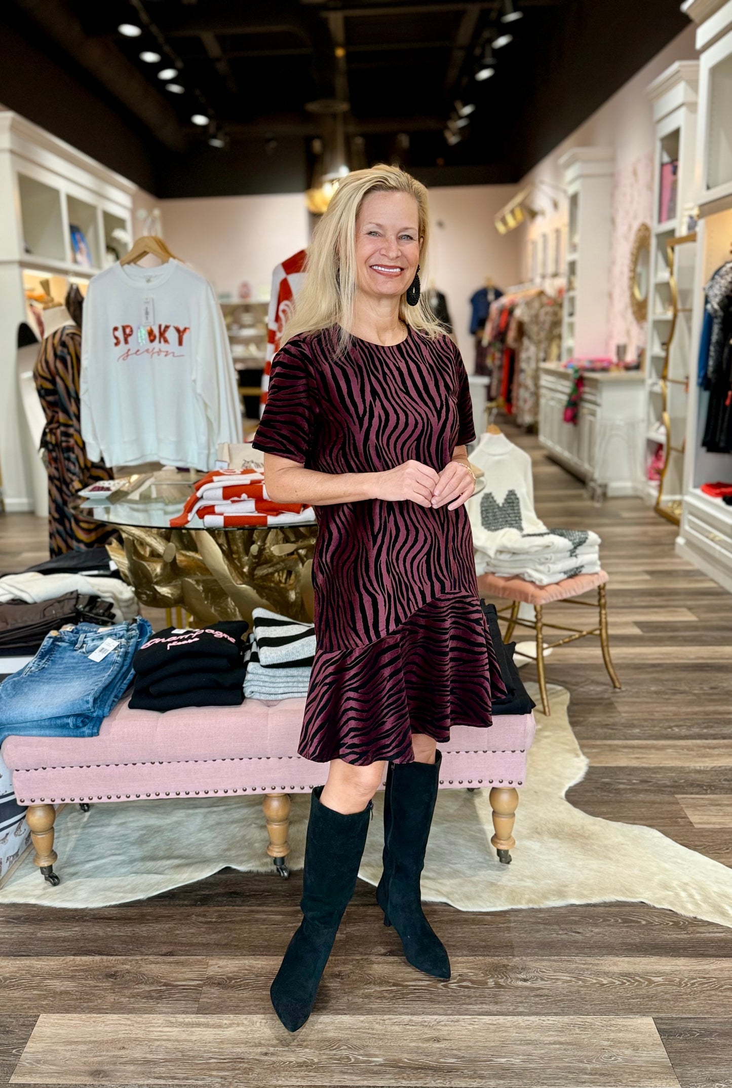 Jade Flounced Hem Dress Rose Wild