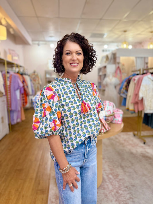 THML Floral Print Embroidered Top