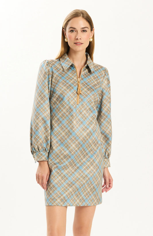 Tyler Böe Melanie Knit Dress Diagonal Plaid Cornflower