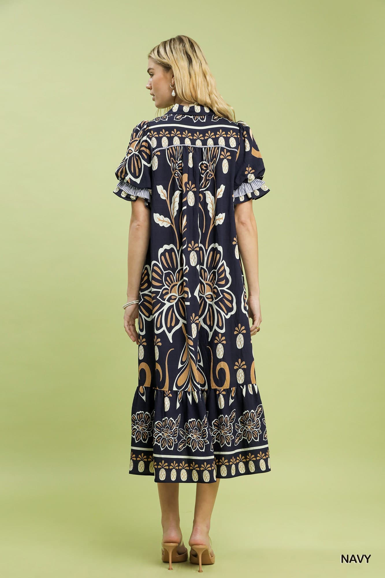 Floral Border Print Tiered Midi Dress