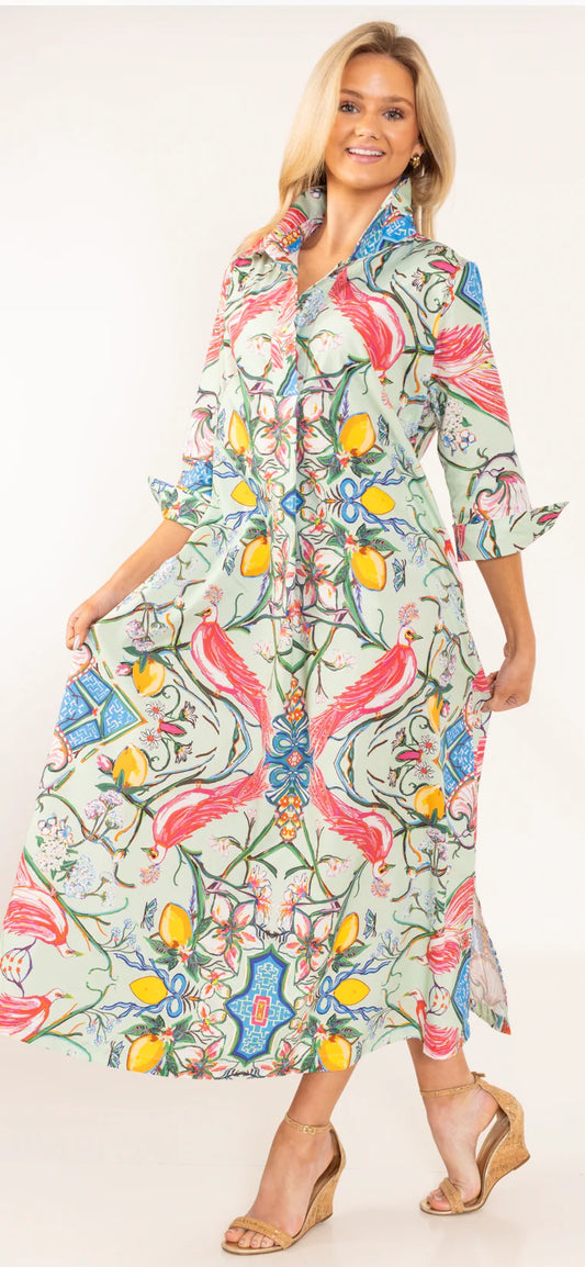 House of MBR Mint Chinois Shirt Dress Long