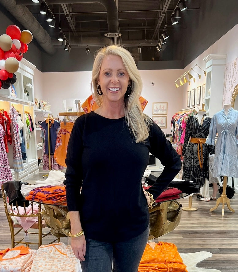 Long Sleeve Sweater with Back Eyelet Detail - Black