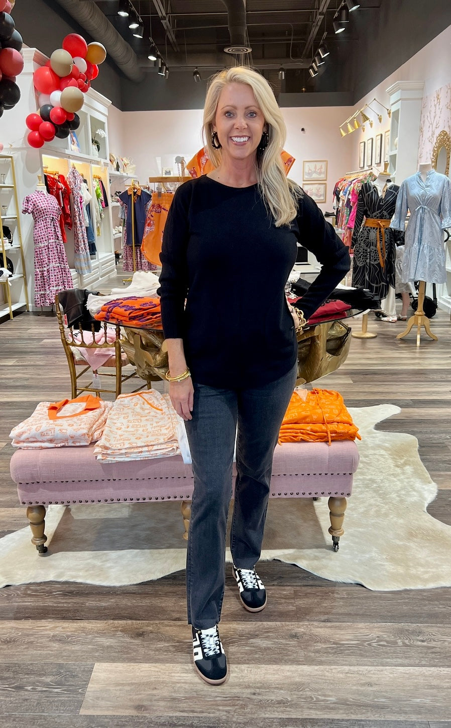 Long Sleeve Sweater with Back Eyelet Detail - Black