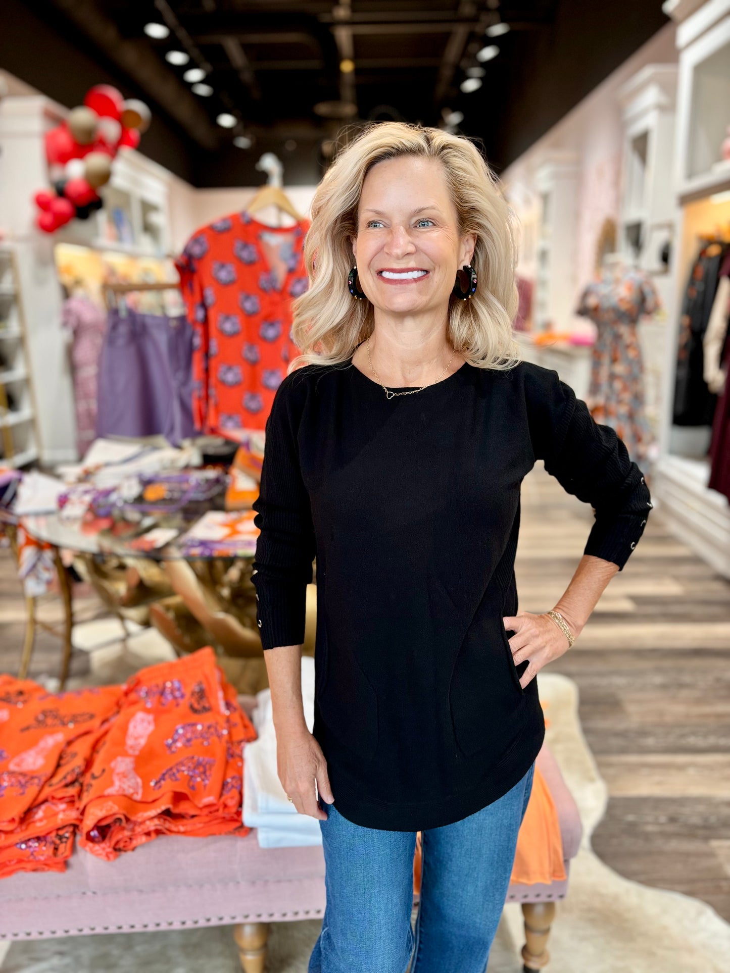 Charlie B Knit Sweater with Lace-Up Cuffs - Black