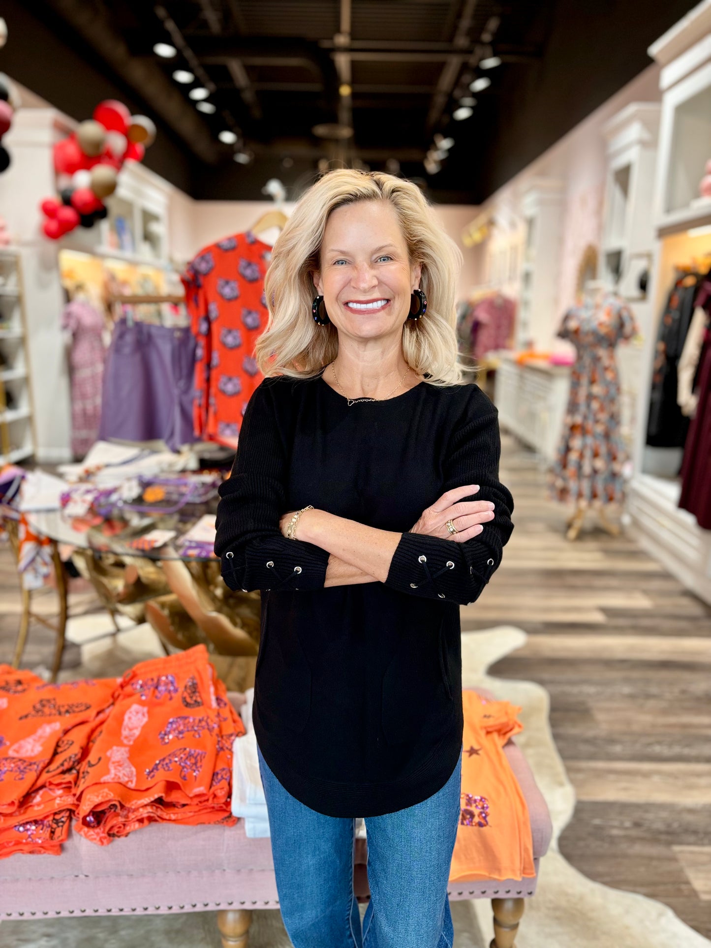 Charlie B Knit Sweater with Lace-Up Cuffs - Black