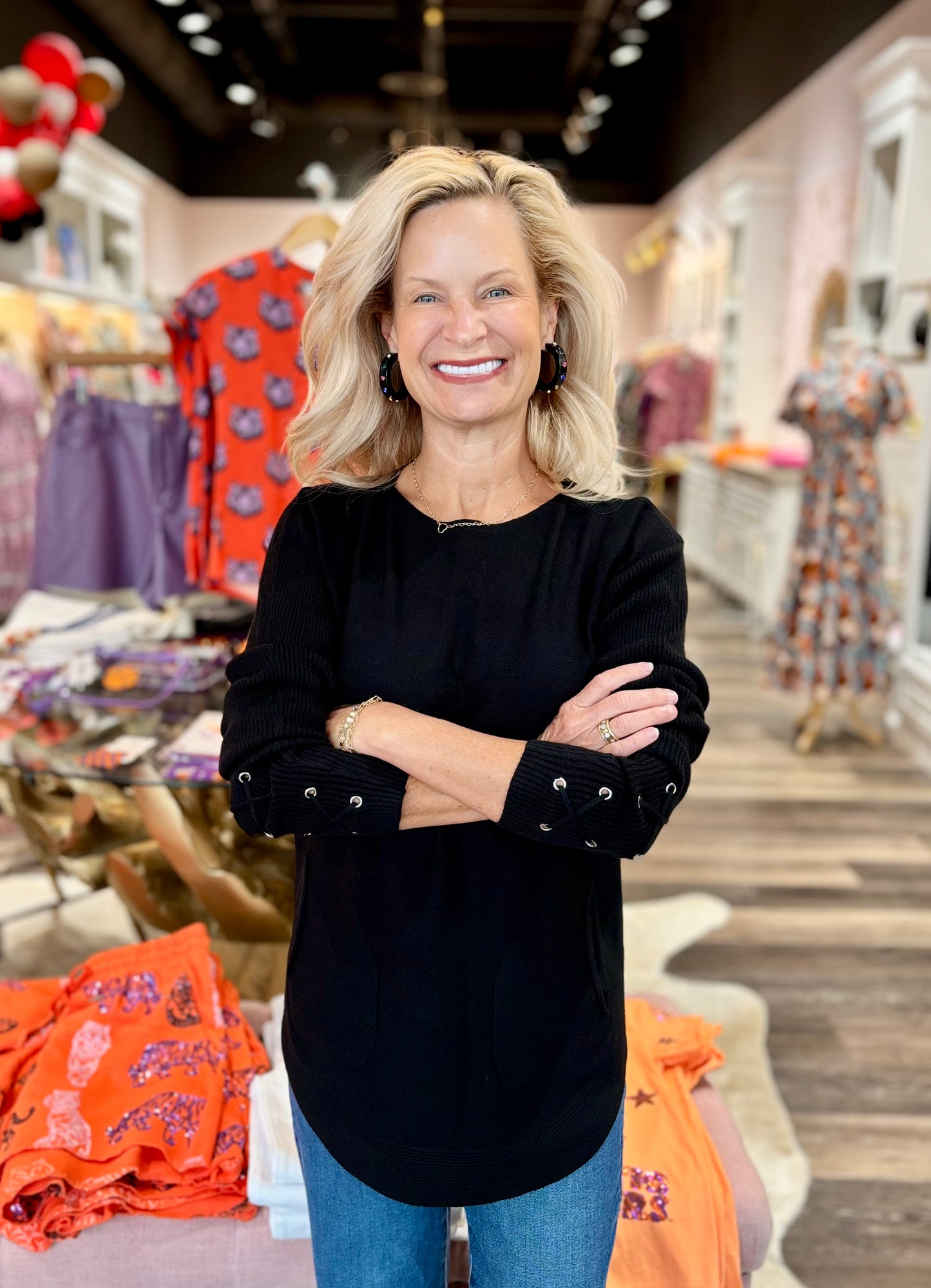 Charlie B Knit Sweater with Lace-Up Cuffs - Black