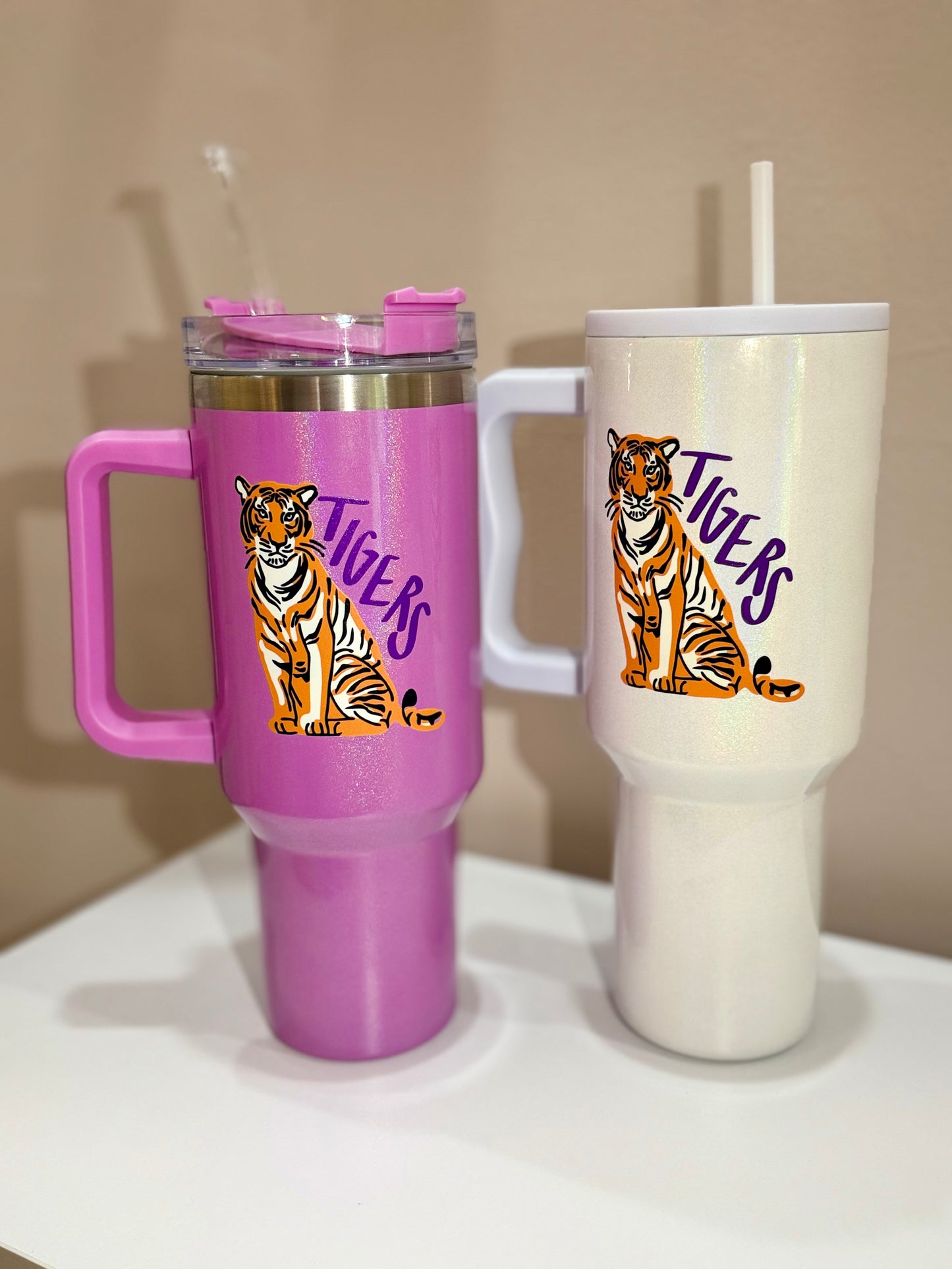 Tigers Tumbler 40 oz Iridescent White