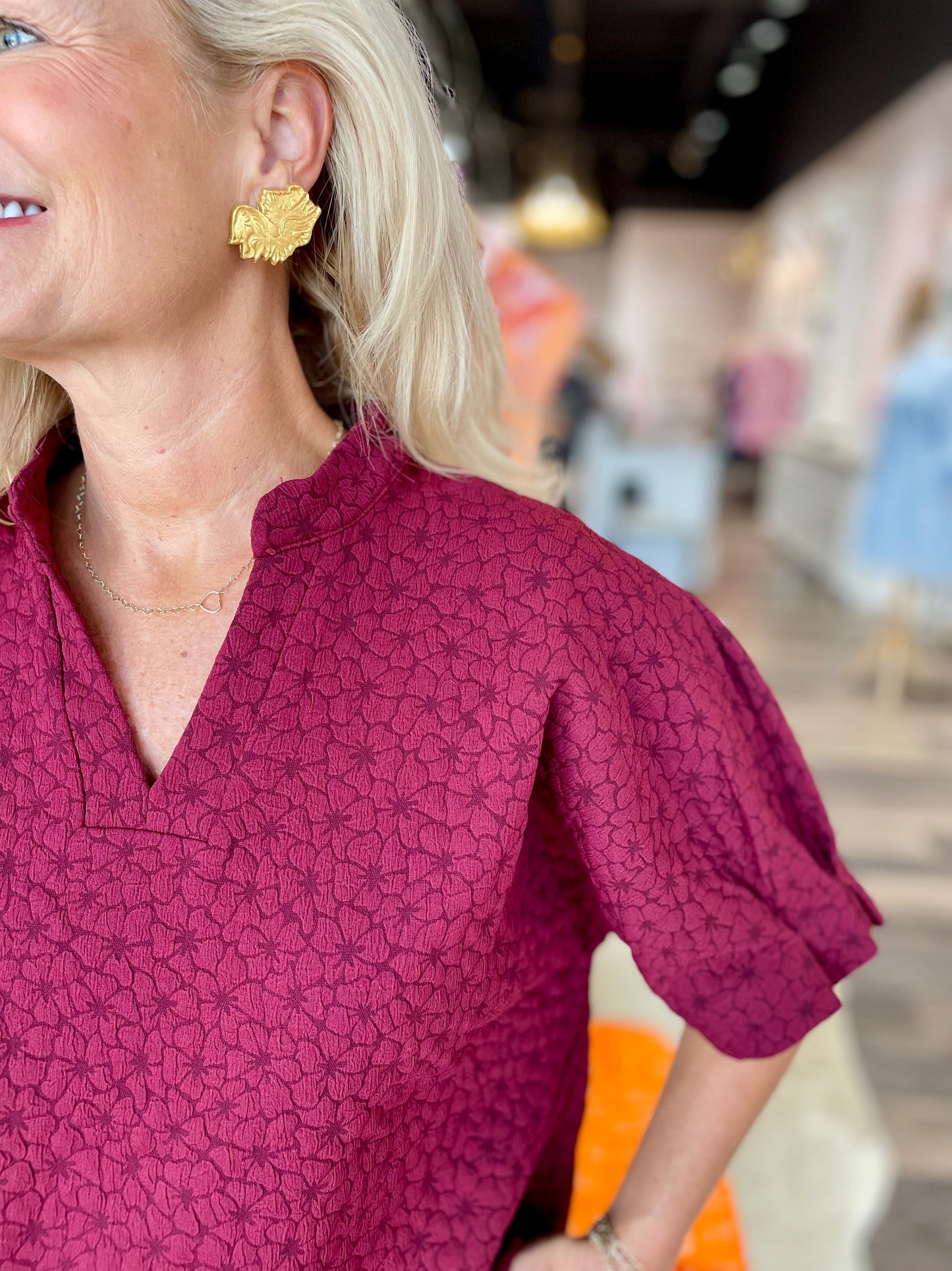 Caryn Lawn Annie Quilted Top Maroon