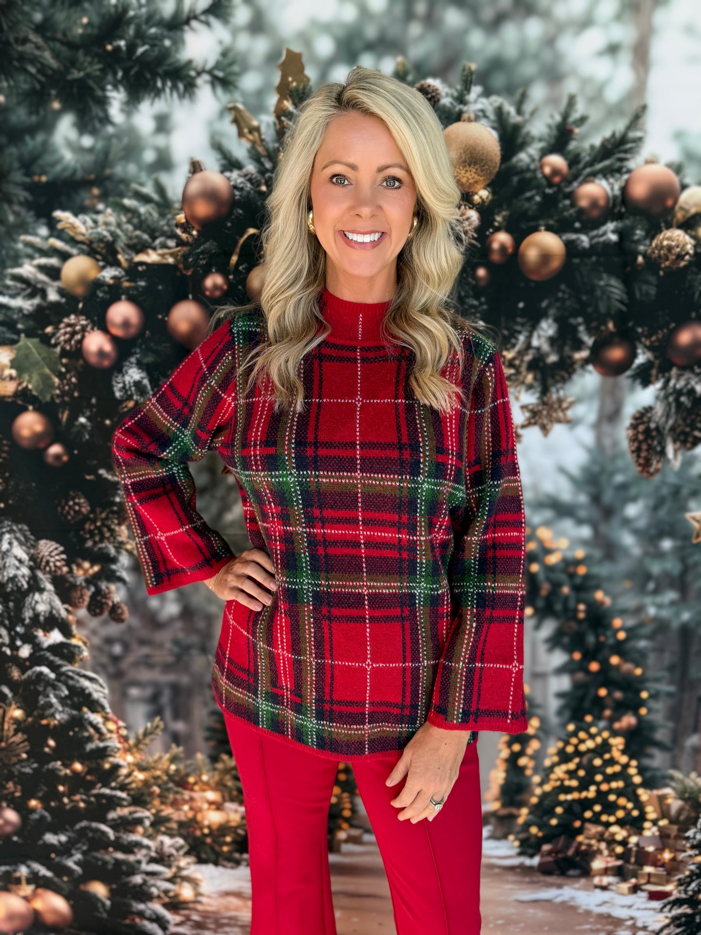 Plaid Sweater Red