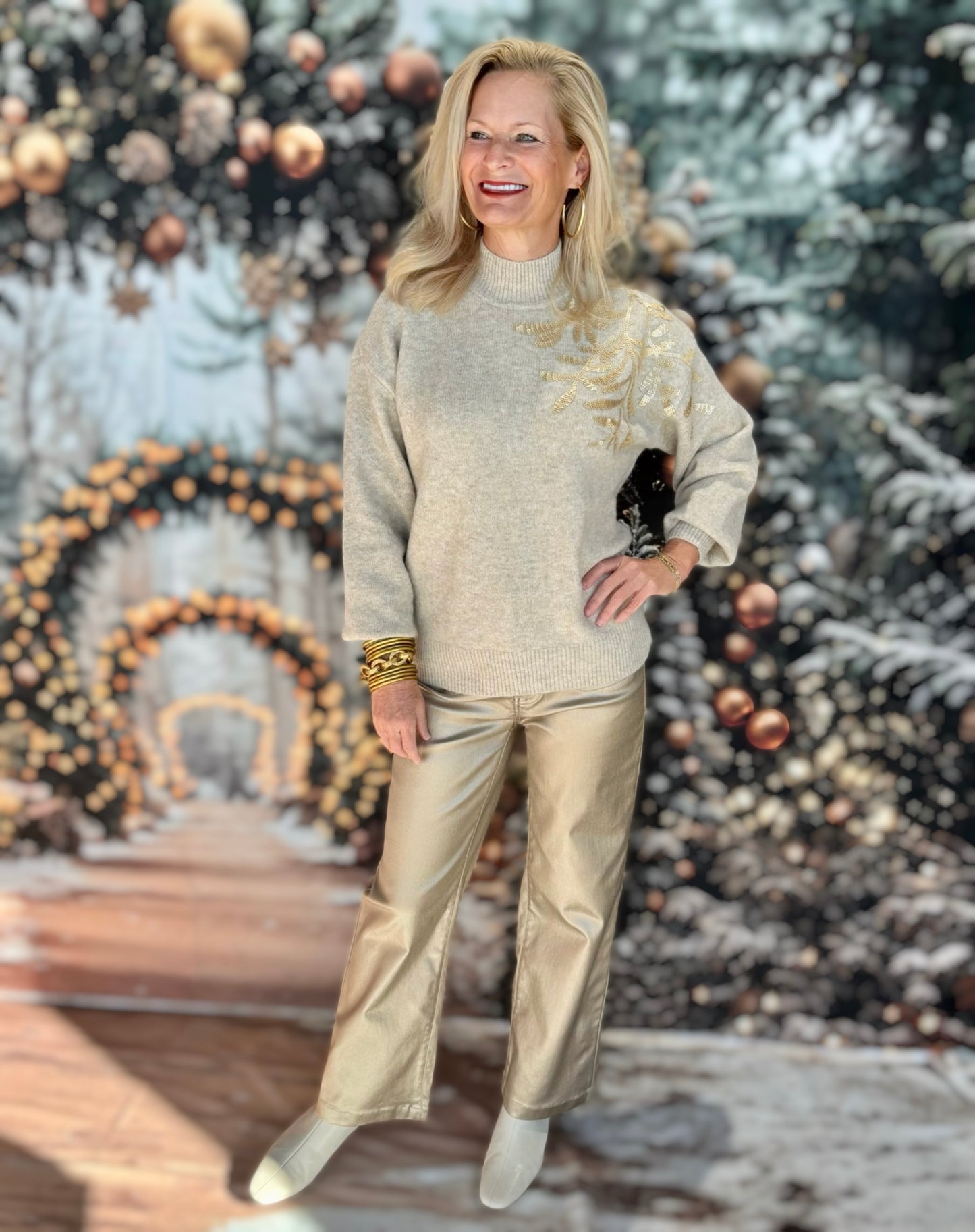 Charlie B Metallic Wax Flared Pants - Brass
