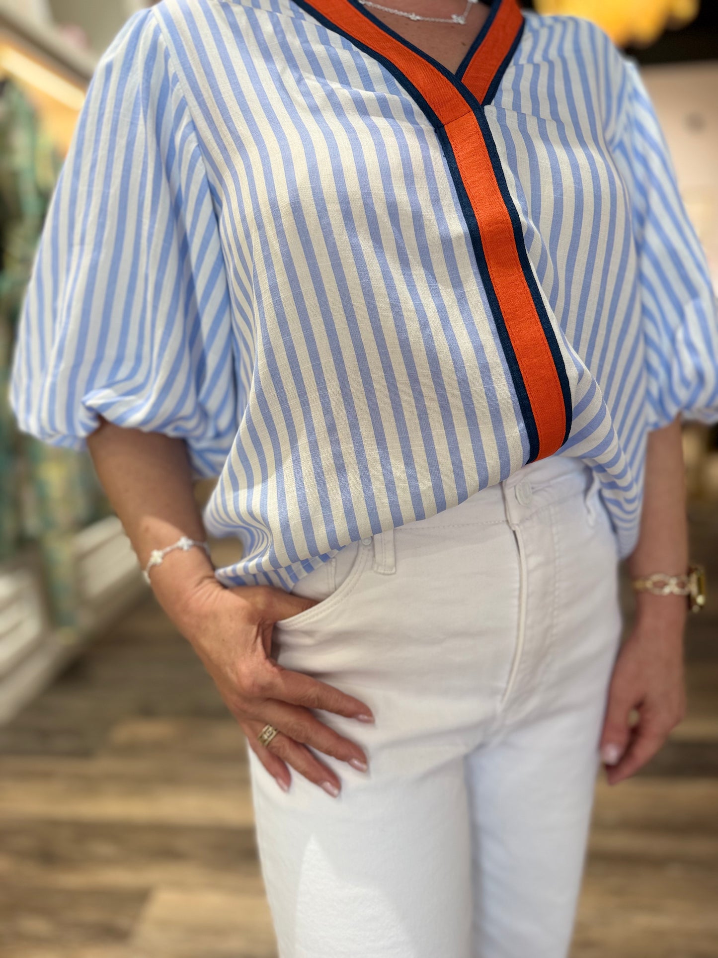 THML Puff Sleeve Striped Top