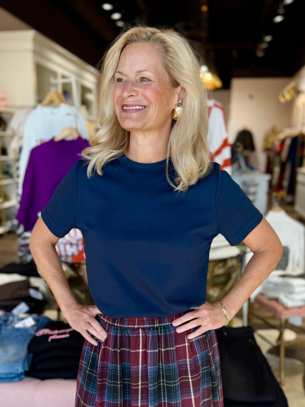 Spanx Cotton Crewneck Tee Navy