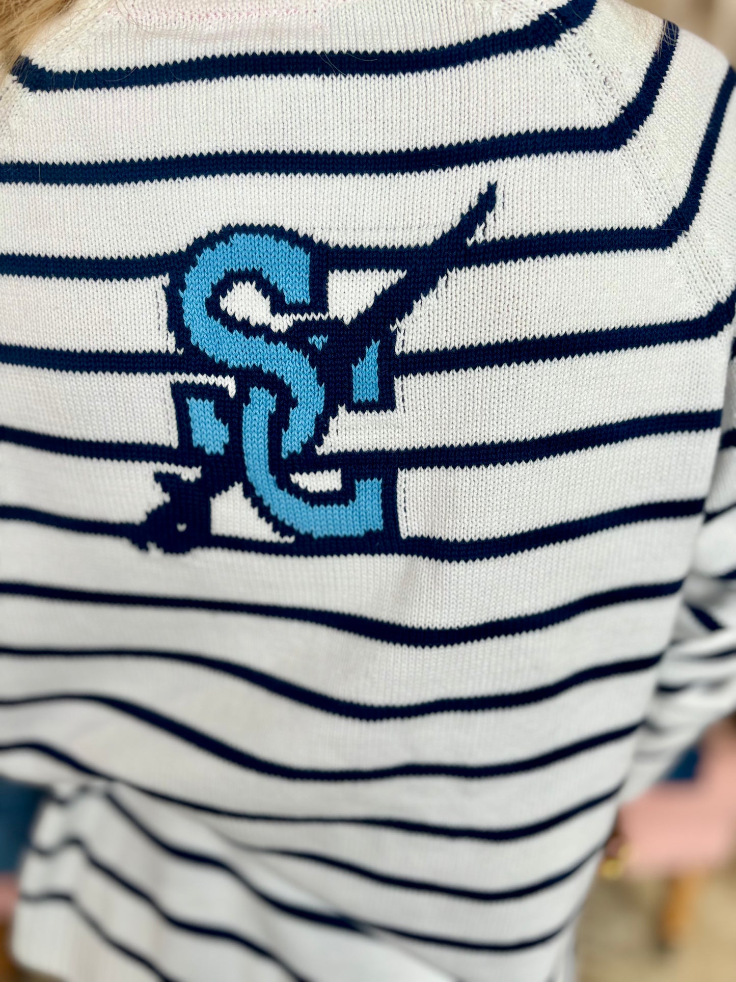 Navy Stripe Half Zip Sabres Sweater