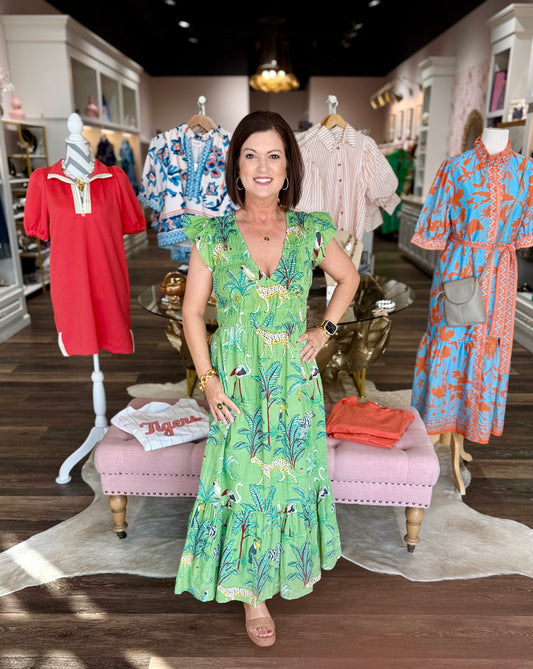 THML Flutter Sleeve Animal Print Maxi Dress