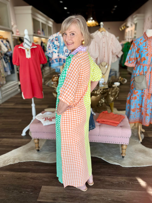 Blakely Multi Seer Gingham Midi Dress