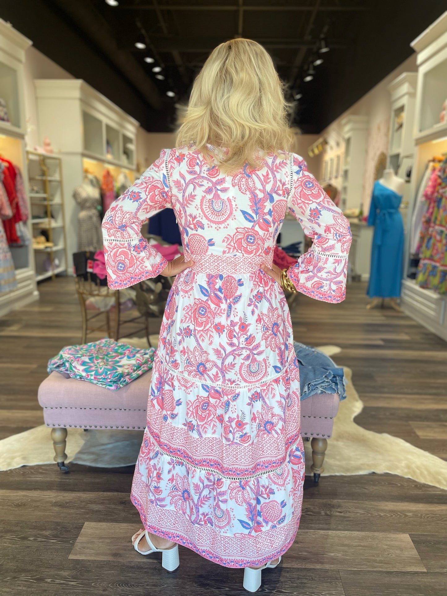 La Plage Water Mill Dress White/ Coral/ Periwinkle