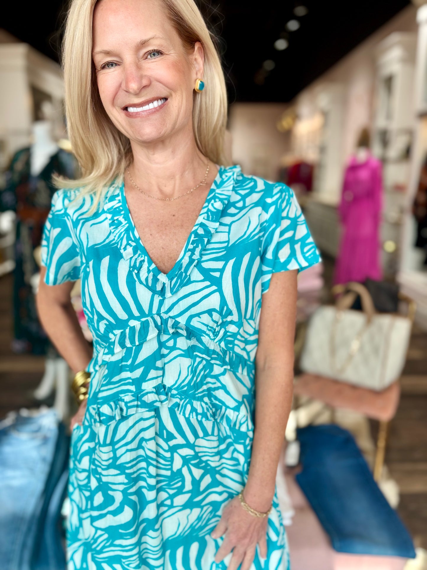 La Plage Mallory Maxi Abstract Floral White/Turquoise
