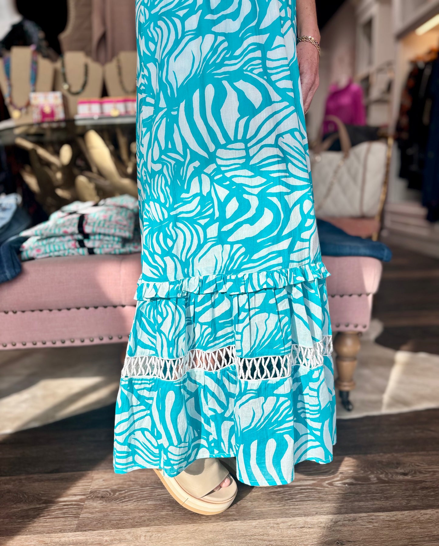 La Plage Mallory Maxi Abstract Floral White/Turquoise