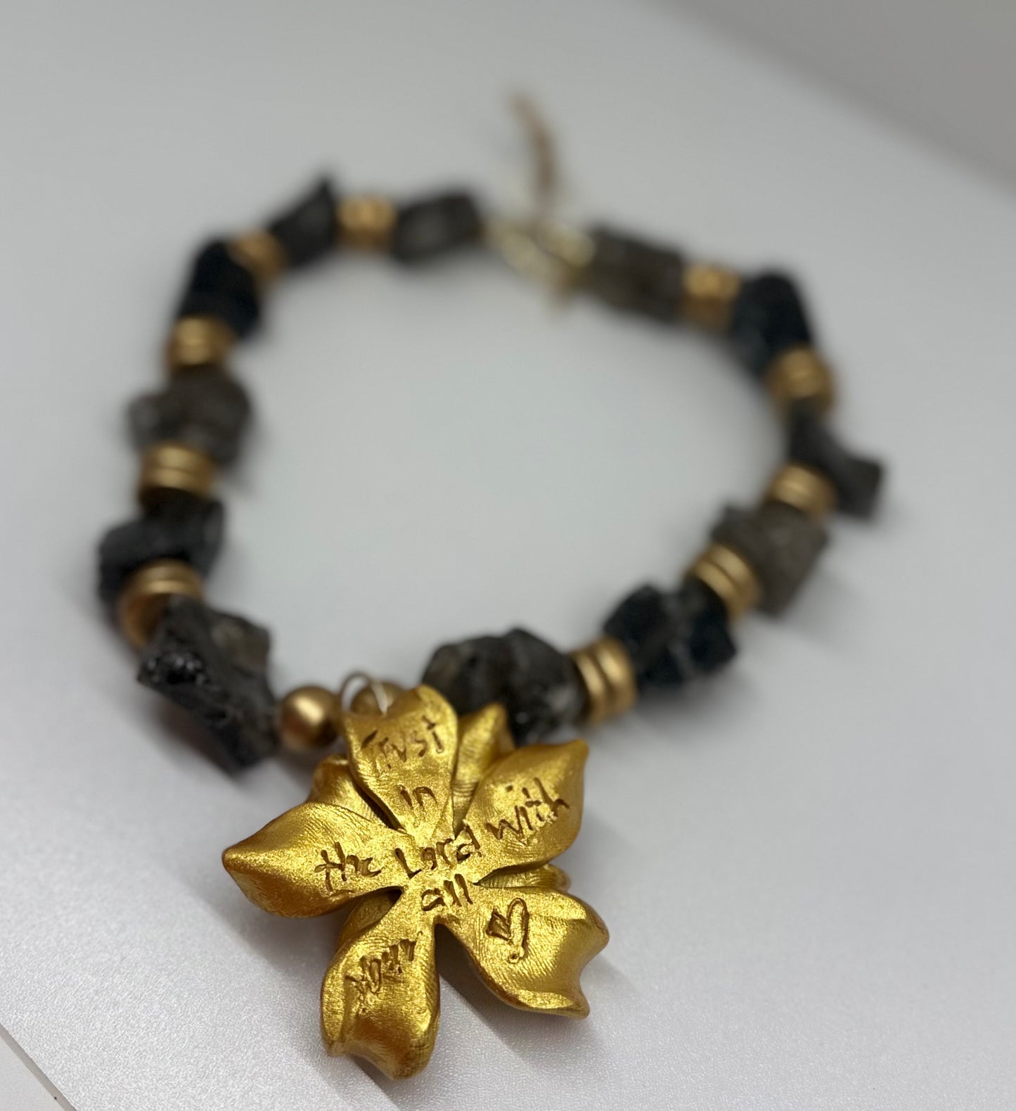 Hidden Truth Smokey Quartz with Camellia Blossom Necklace