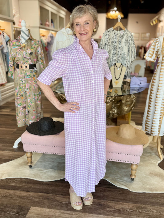 Nina Violetta Seer Gingham Midi Shirt Dress